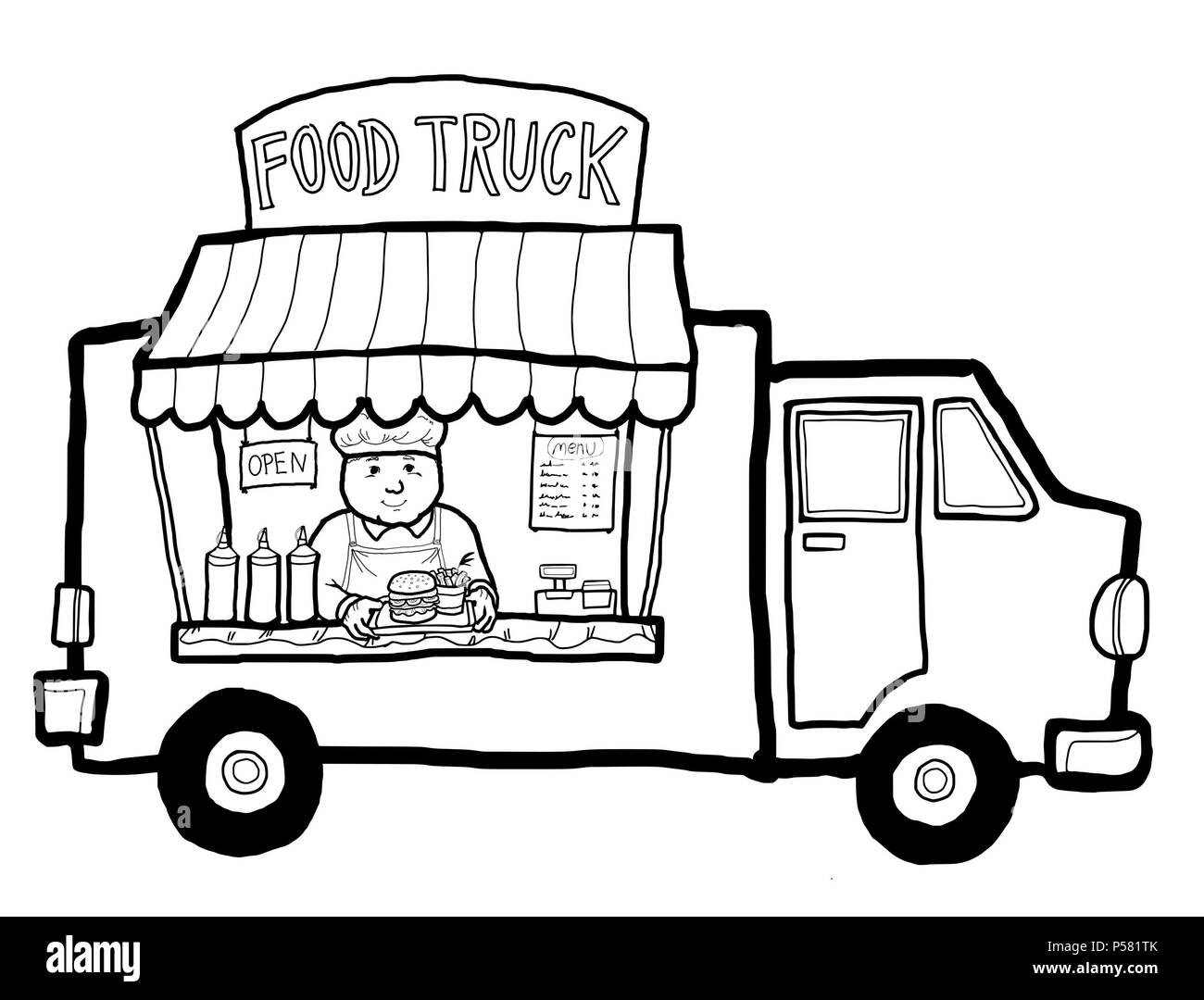 Eine Street Food Truck in der Stadt verkaufen, nehmen Essen und Trinken hamburger. Stockfoto