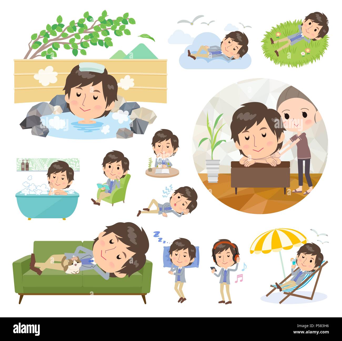 Eine Reihe von Männern über entspannend. Es gibt Aktionen wie Urlaub und Stress Relief. Es ist Vektor Kunst so ist es leicht zu bearbeiten. Stock Vektor