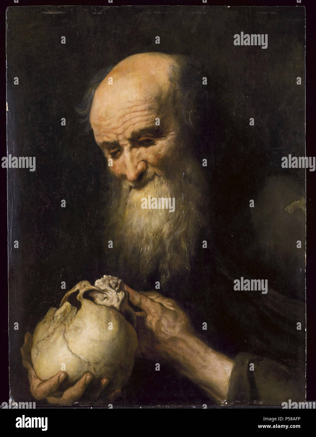 17. Jahrhundert niederländischen Künstler - demokrit mit einem Totenschädel. Stockfoto