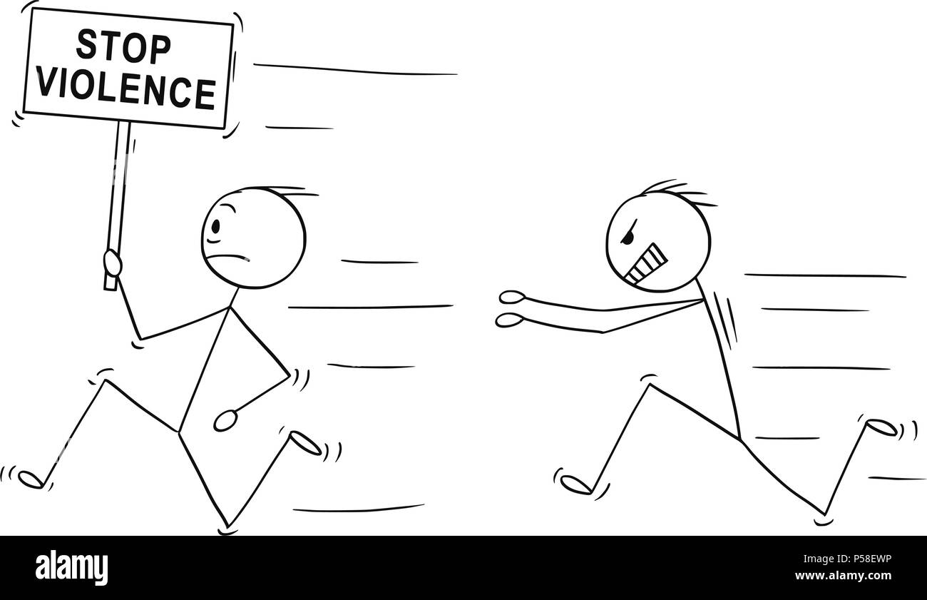Cartoon von Angry gewalttätigen Mann Jagt einen anderen Mann mit Gewalt stoppen Anmelden Stock Vektor