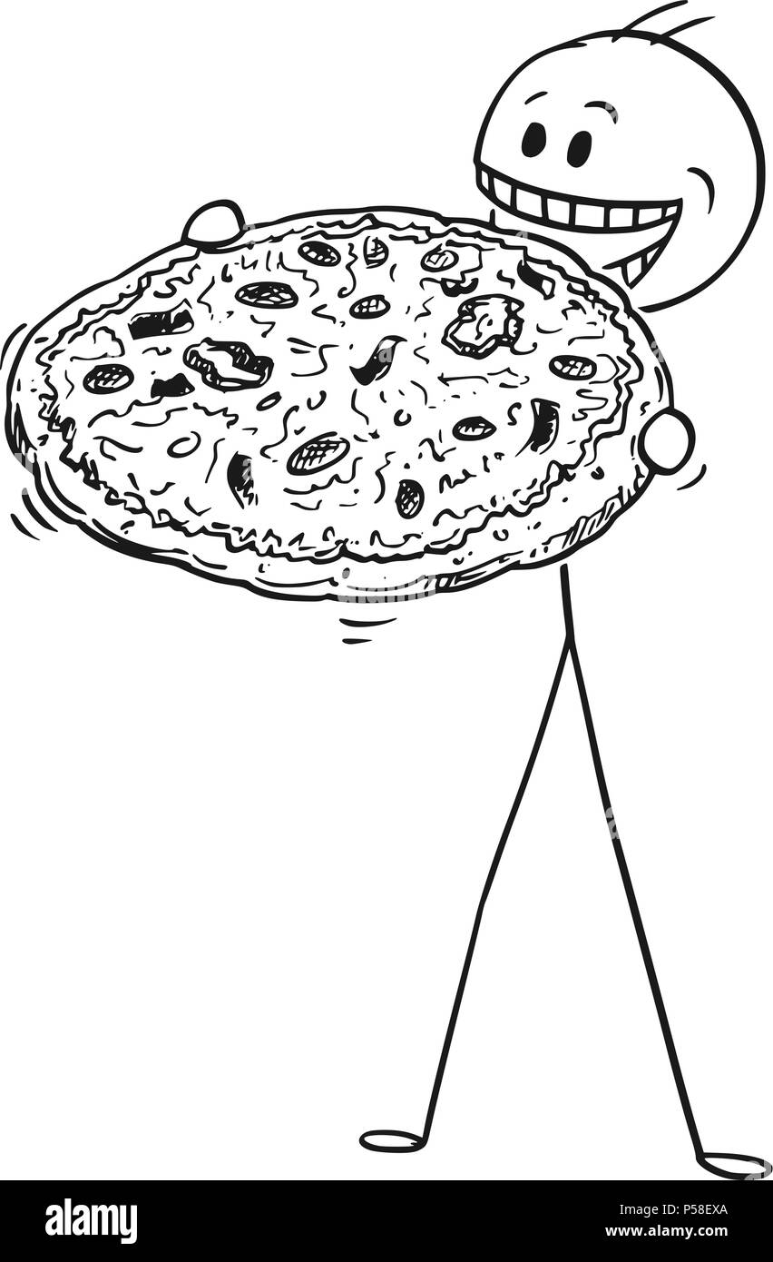 Cartoon von Mann essen Pizza Stock Vektor