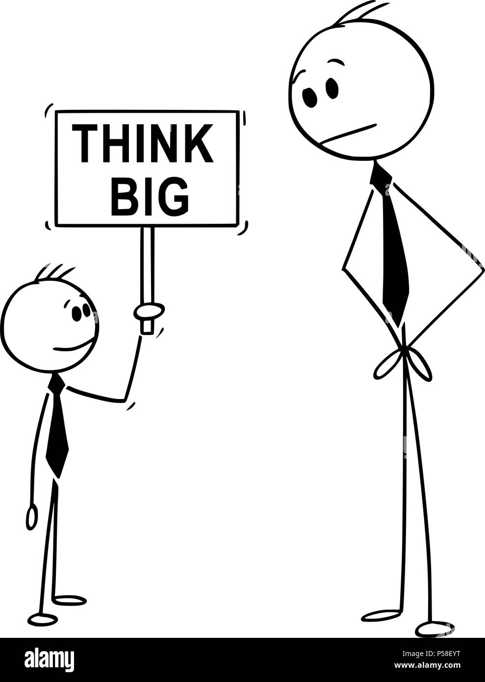 Cartoon der Unternehmer und Kleinunternehmen Boy Holding Think Big Sign Stock Vektor