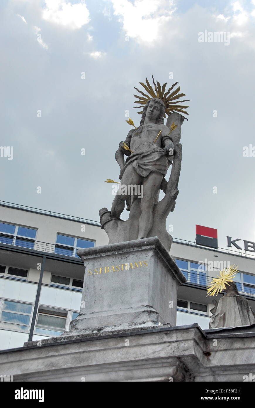 Statue des Hl. Sebastian in Alt Brünn, Südmähren, Tschechische Republik Stockfoto