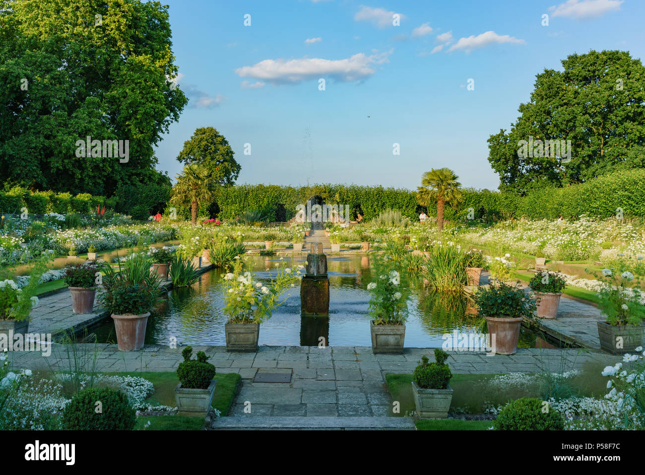 Am Nachmittag Blick auf den berühmten Princess Diana Memorial Garden im Hyde Park, London, Vereinigtes Königreich Stockfoto