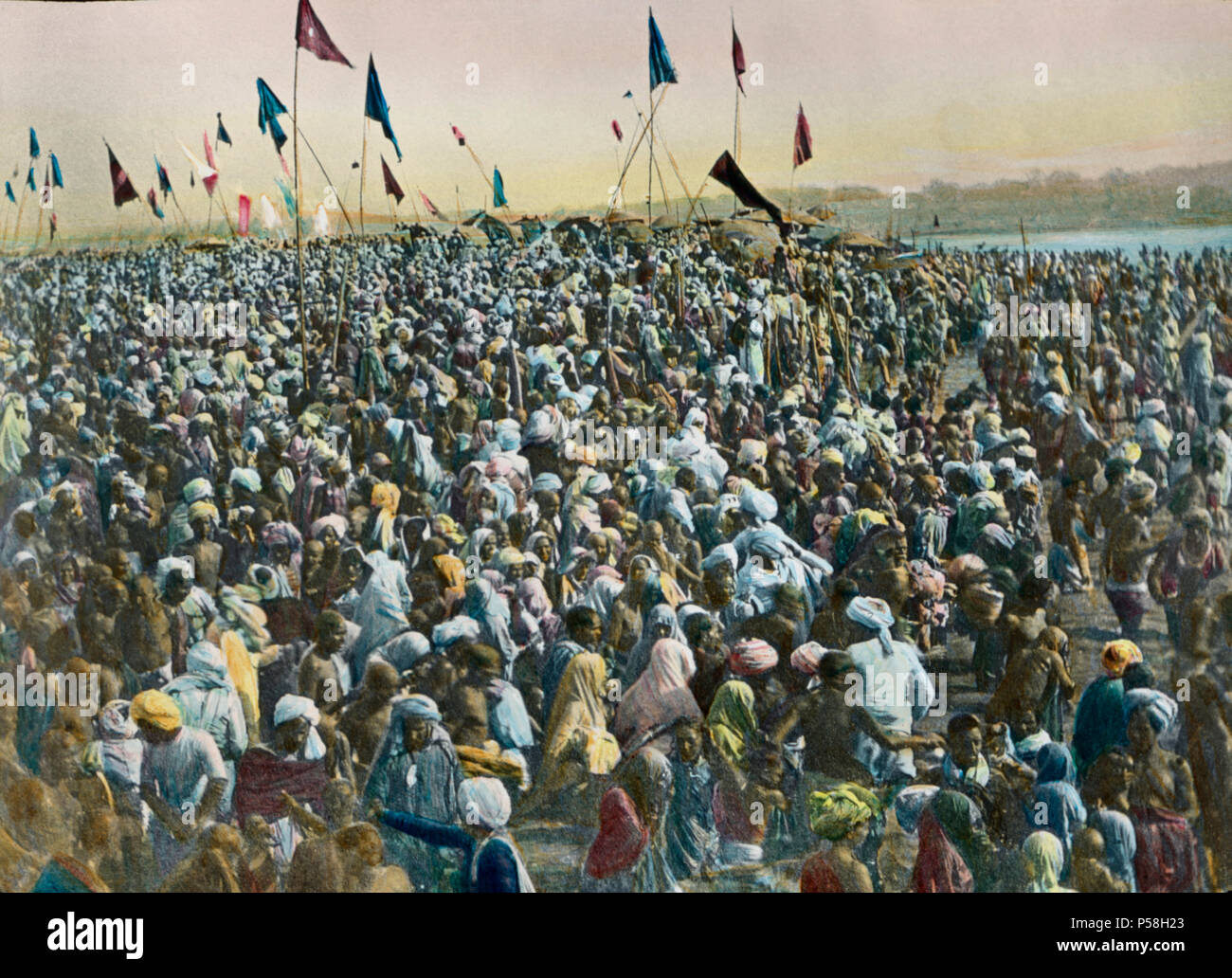 Kumbh Mela, Allahabad, Indien, Hand-Colored magische Laterne Folie, Newton & Company, 1920 Stockfoto