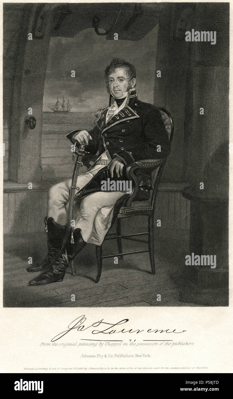 James Lawrence (1781-1813), US-amerikanischer Marineoffizier, Gravur von einem ursprünglichen Gemälde von Alonzo Chappel, 1862 Stockfoto