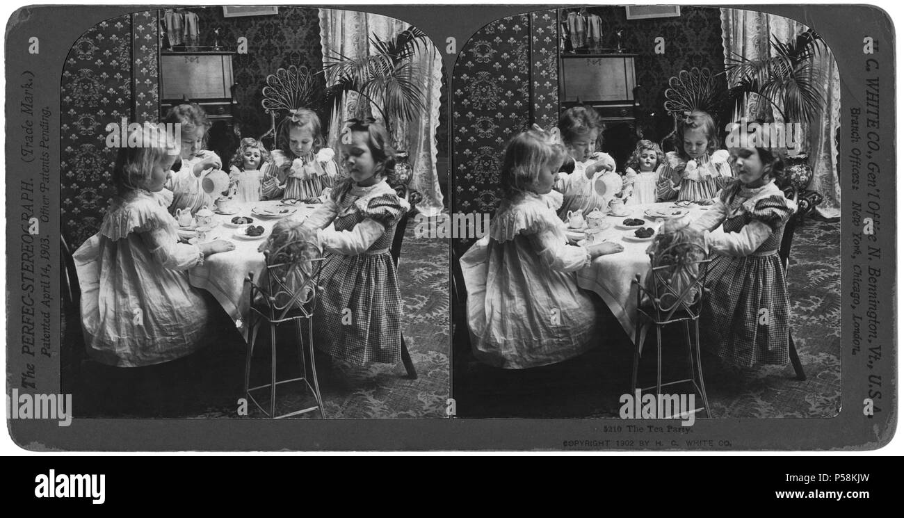 Kinder Tea Party, Stereo Karte, H.C. Weiß & Company, 1902 Stockfoto
