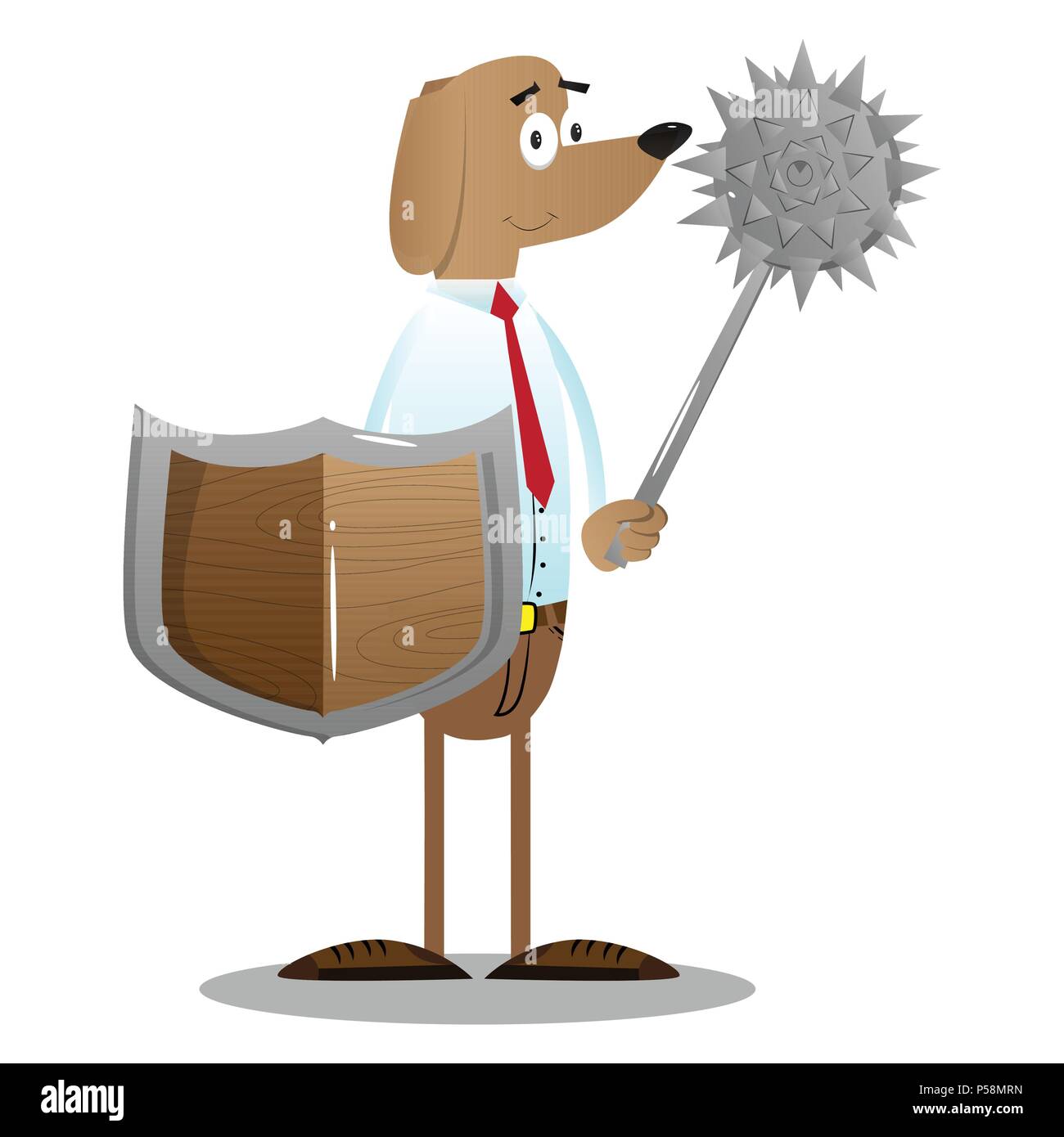 Cartoon illustriert business Hund mit einer stachelwalze mace und Schild. Stock Vektor