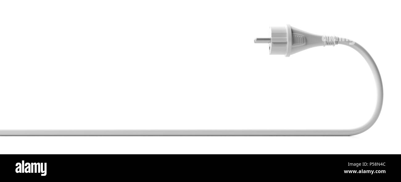 Elektrische Stecker auf weißem Hintergrund, Banner, isoliert, Detailansicht. 3D-Darstellung Stockfoto