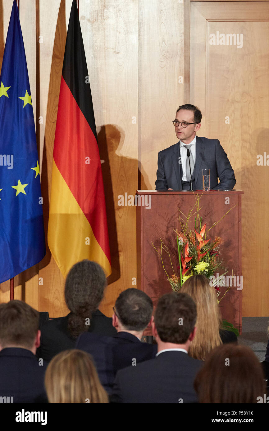 Berlin, Deutschland - Der neue Außenminister Heiko Maas gibt seine Antrittsrede auf der Ministerkonferenz über den Wandel in der Welt Halle des Außenministeriums. Stockfoto