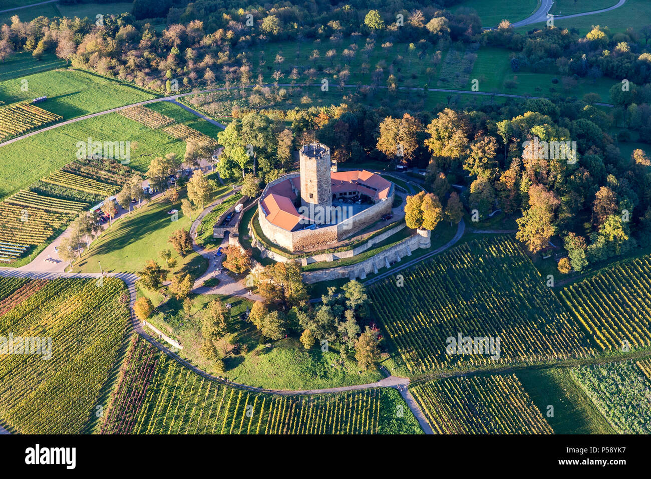 Luftaufnahme der Burg Steinsberg bei Sinsheim - Kraichgau - Deutschland Stockfoto