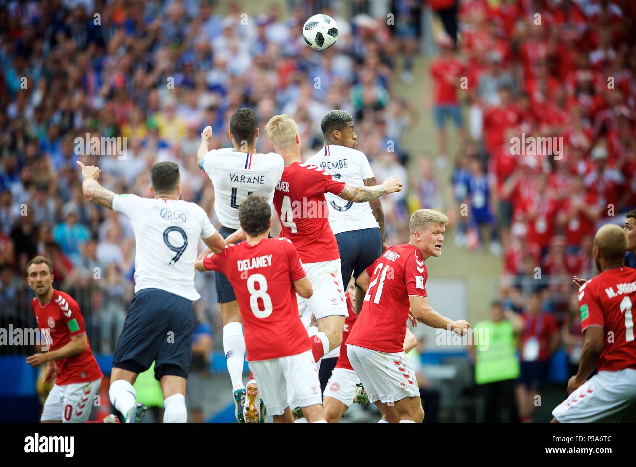 Jun 14th, 2018, Moskau, Russland Aktion während der FIFA WM 2018 Russland Gruppe C Spiel Dänemark v Frankreich Luzhniki Stadion, Moskau. Shoja Lak/Alamy leben Nachrichten Stockfoto