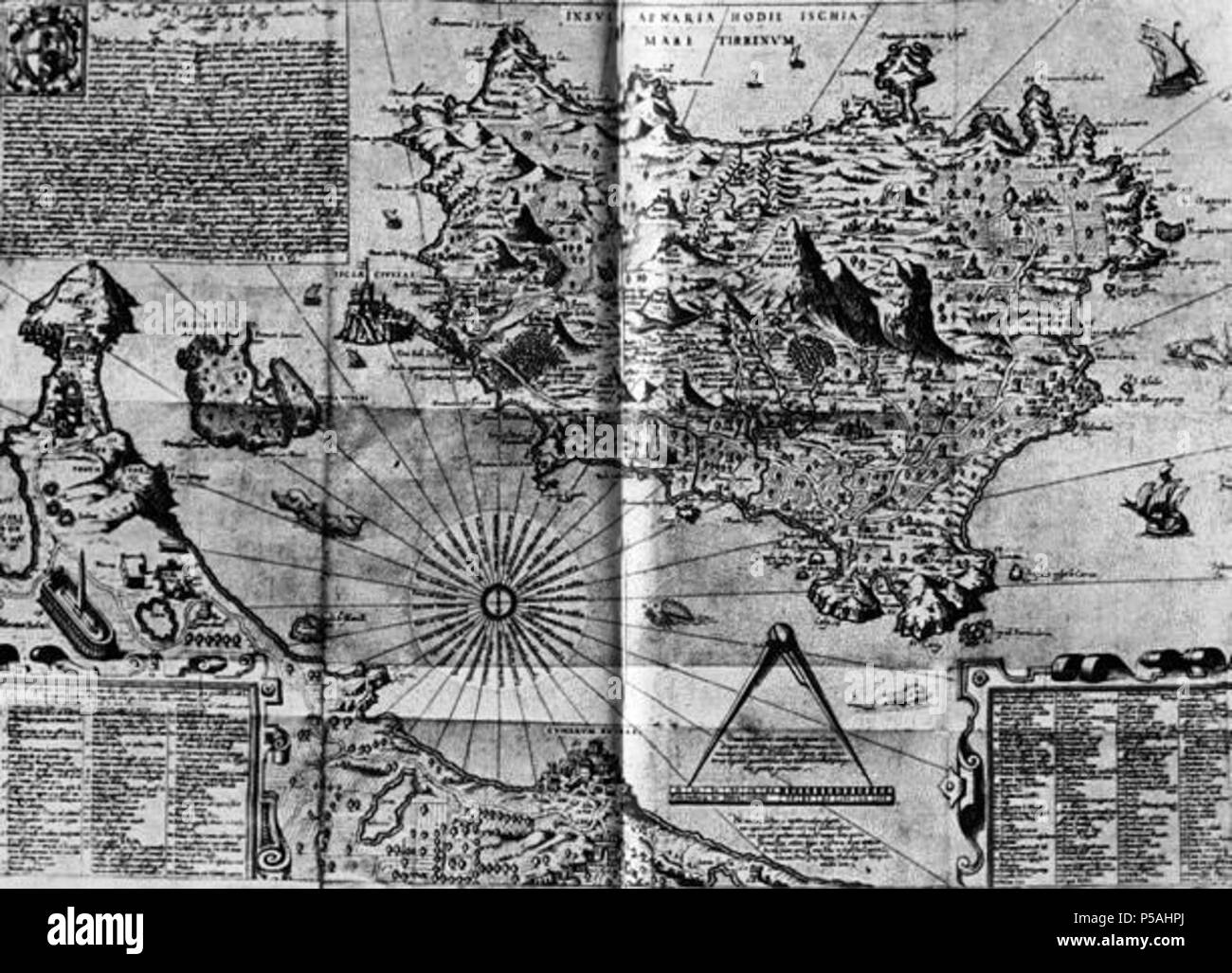 N/A. Italiano: Carta dell'Isola d'Ischia disegnata da Mario Cartaro (1586) - (Dalla prima Edizione del De'rimedi naturali). 1586. Mario Cartaro 33 2 - Carta dell'Isola d'Ischia Stockfoto