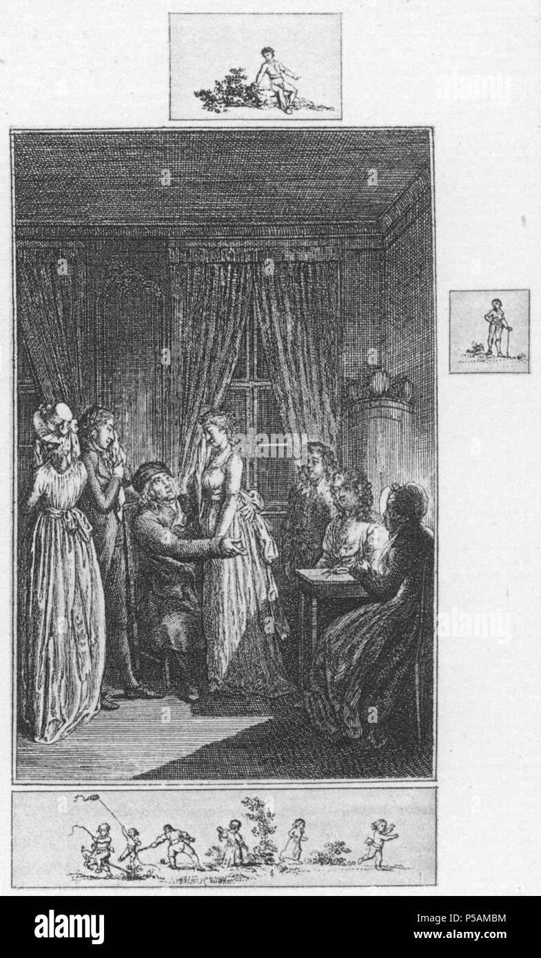 N/A. English: Sechs Blätter zu Voss' Luise: 6. Szene vor der Trauung. Der Vater hat das geputzte Mädchen in seine Arme genommen und viel Rührendes aus ihrer Unterhaltungsbuch erzählt; das Brautpaar e weinend um ihn. (Beigabe zum Almanach und Taschenbuch zum geselligen Vergnügen von W. G. Becker für 1798.) (Beschreibung Lt. Quelle) Blatt 1 Blatt 2 Blatt 3 Blatt 4 Blatt 5 Blatt 6 der Serie. Daniel Chodowiecki (1726 - 1801) Alternative Namen Daniel Nikolaus Chodowiecki Beschreibung deutsch-polnischen Maler und Graphiker Geburtsdatum / Tod 16. Oktober 1726 vom 7. Februar 1801 Ort der Geburt / Stockfoto