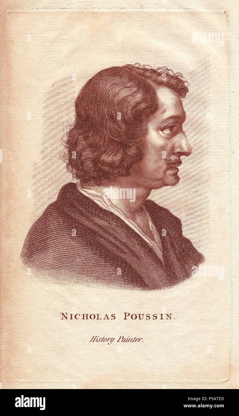 Nicholas Poussin (1594-1666), französischer Historienmaler, die unter Domenichino studierte und lebte und arbeitete in Rom.. Kupferstich Portrait von Francis Fitzgerald's' des Künstlers Repository und Zeichnung Magazine", London, 1785-1788. Stockfoto