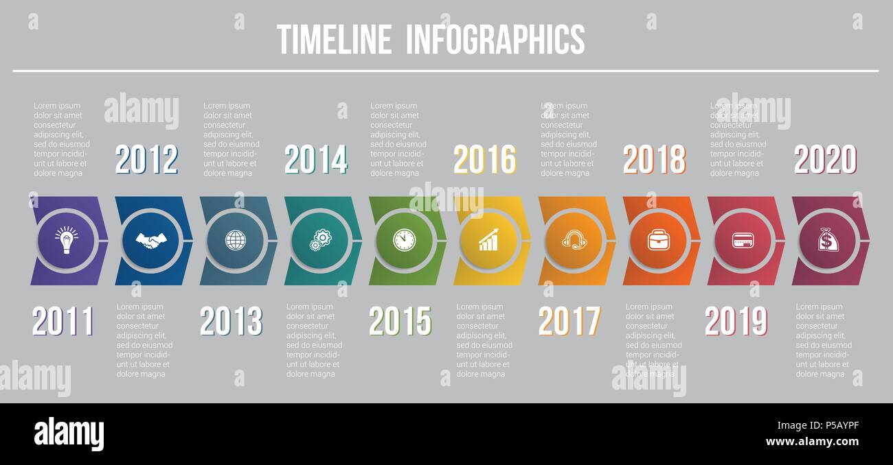 Timeline Pfeile 10 Positionen Vorlage für Infografik für Flussdiagramm,  Workflow, Banner, Grafik, Web Design, Timeline, area Chart zu verwenden,  Option Stock-Vektorgrafik - Alamy