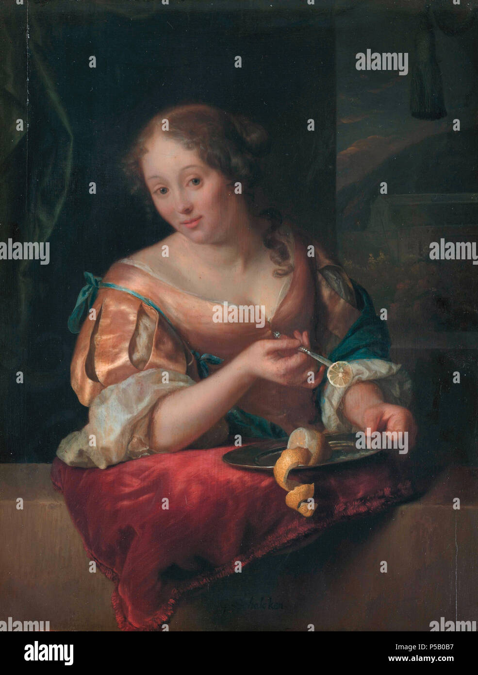 N/A. Englisch: eine junge Frau mit einer Zitrone Öl auf Leinwand 23 x 18 cm signiert b. c.: G. Schalcken 1675-1680. Von 1675 bis 1680. Godfried Schalcken (1643-1706) Alternative Namen Godefridus Schalcke, godfrid Schalckius, godefridus Schalcken, godefridus Schalken, Godfried Schalken Beschreibung niederländische Maler, Grafiker und Zeichner Geburtsdatum / Tod 1643 16. November 1706 Ort der Geburt / Tod aus Den Haag Arbeit Ort Dordrecht (1656-1662), Leiden (1663-1664), Dordrecht (1675-1691), Den Haag (1691-1706), London (1692-1697), Düsseldorf (1703) Kontrolle: Q 874868 VIAF: 4. Stockfoto