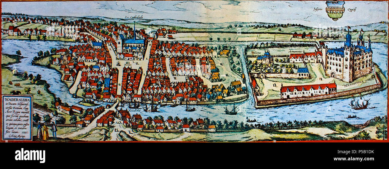 N/A. Englisch: Aussicht Stadt Haderslev Dänemark jahr 1585. 1. Januar 1585. Historische Person Braunius von 1585 231 Braunius Prospekt Haderslev 1585 Stockfoto