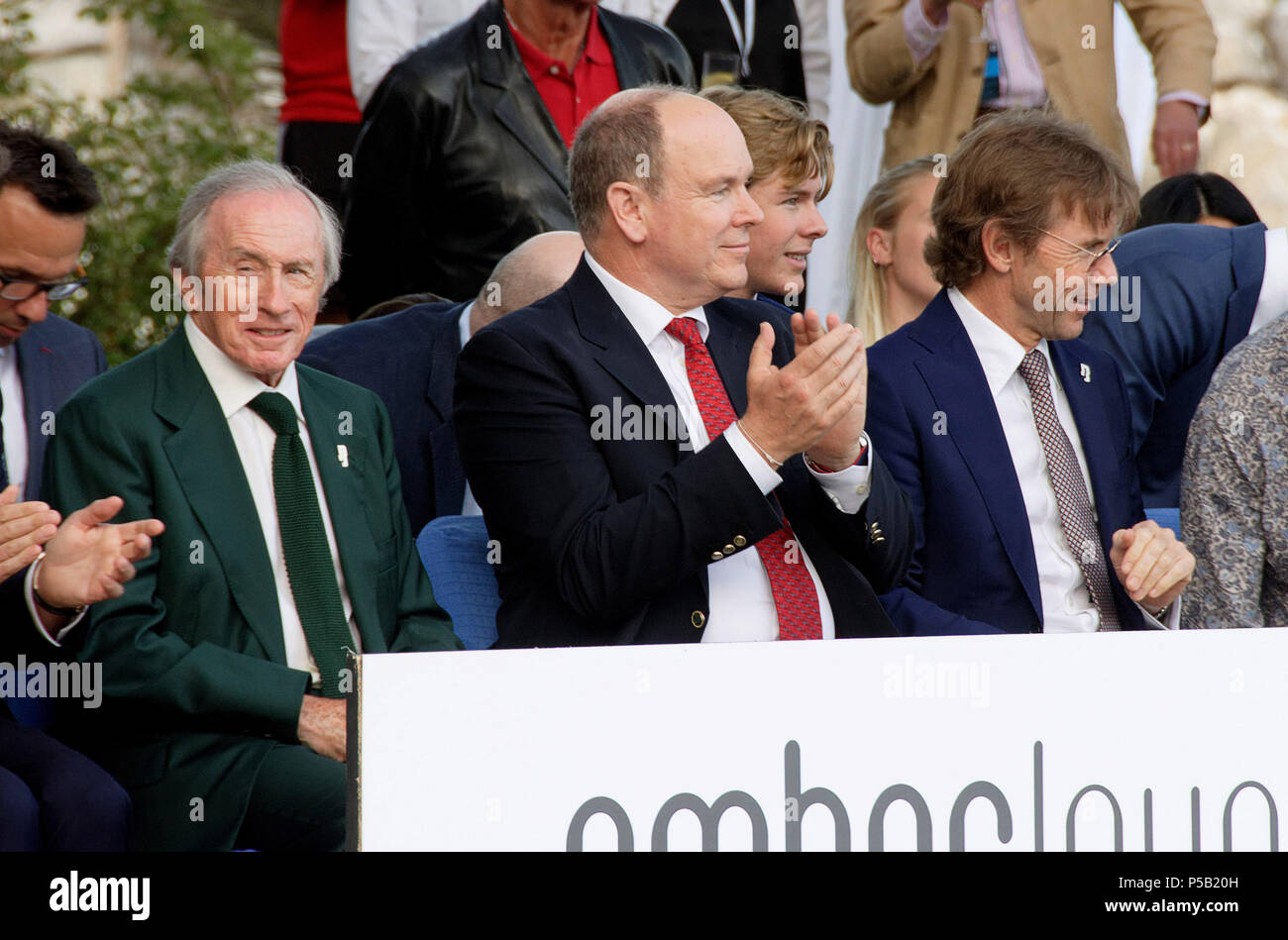 Amber Lounge Unite Fashion Show während des Grand Prix von Monaco im Beach Plaza Hotel bietet: Sir Jackie Stewart, Prinz Albert von Monaco, wo: Monte Carlo, Monaco, wenn: 25. Mai 2018 Credit: Pat Denton/WENN.com Stockfoto