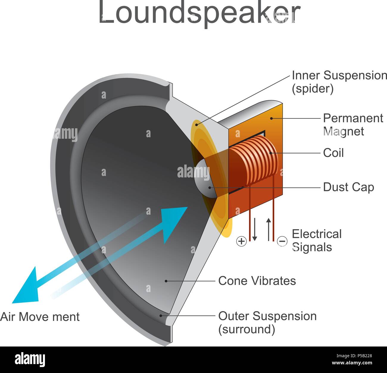 Lautsprecher oder Laut-Lautsprecher ist eine elektroakustische Wandler, der ein elektrisches Signal in einen entsprechenden Ton umwandelt. Stock Vektor