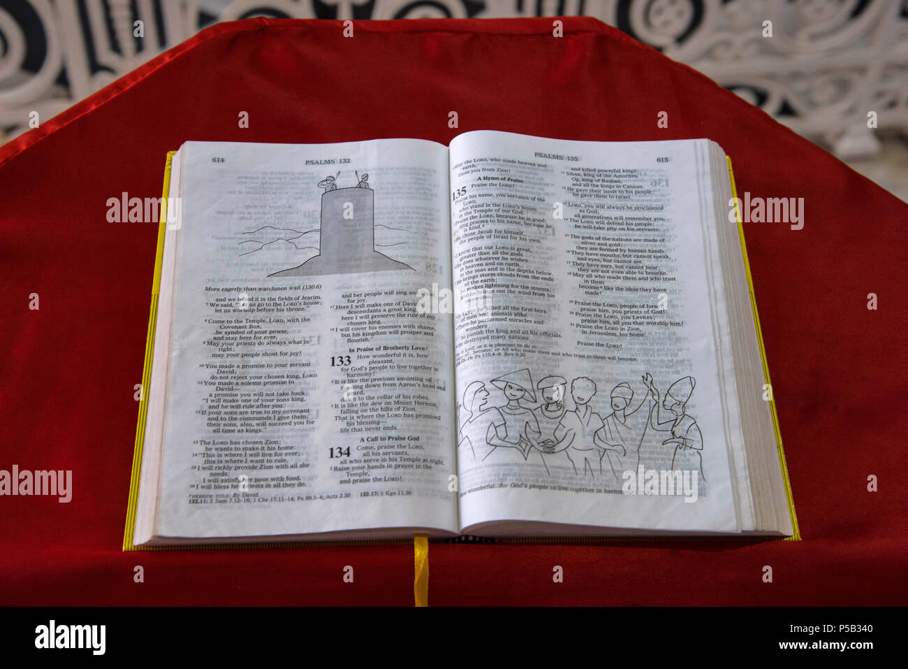 Öffnen Sie die Heilige Schrift in der Kirche Unserer Lieben Frau von den Engeln, 4. älteste Kirche, Pondicherry, Indien Stockfoto