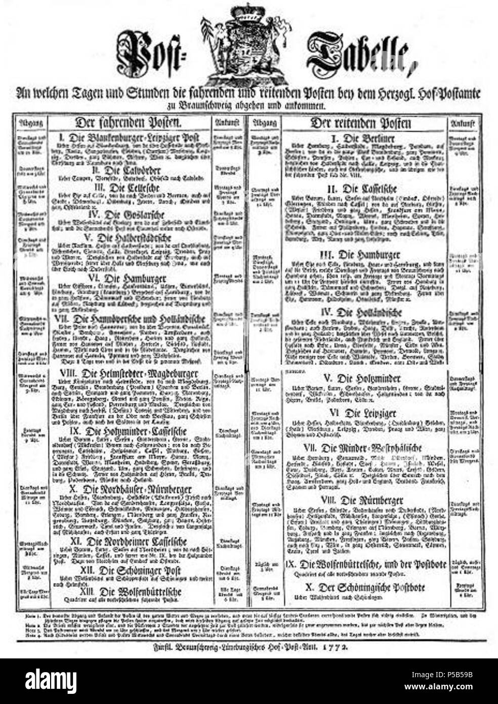 N/A. English: Post-Karte des Hofpostamt in Braunschweig. 1772. triloba 25 1772 PT Stockfoto