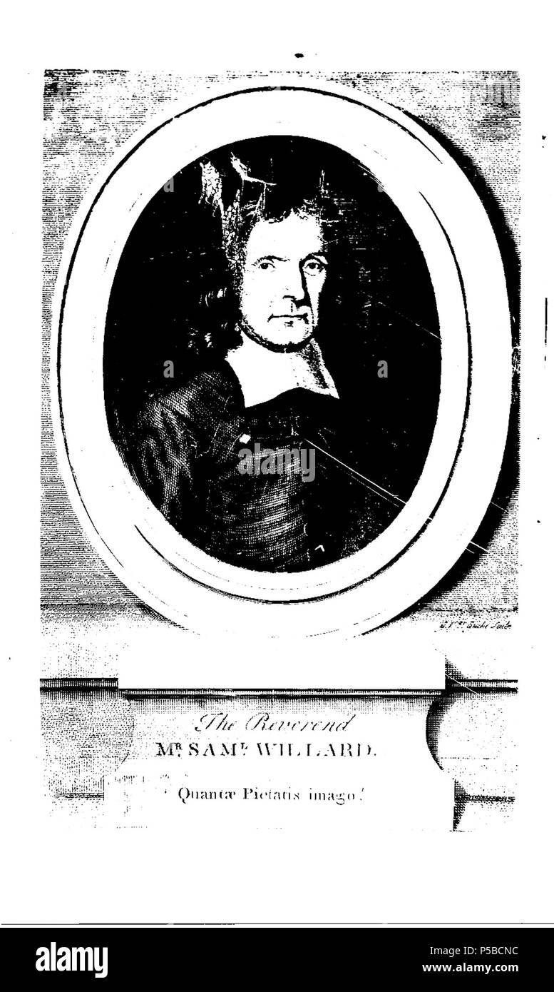 N/A. Frontispiz. Porträt von Samuel Willard. 1726. Willard 21 1726 BodyOfDivinity bySamuelWillard portrait Kneeland Grün Boston Stockfoto