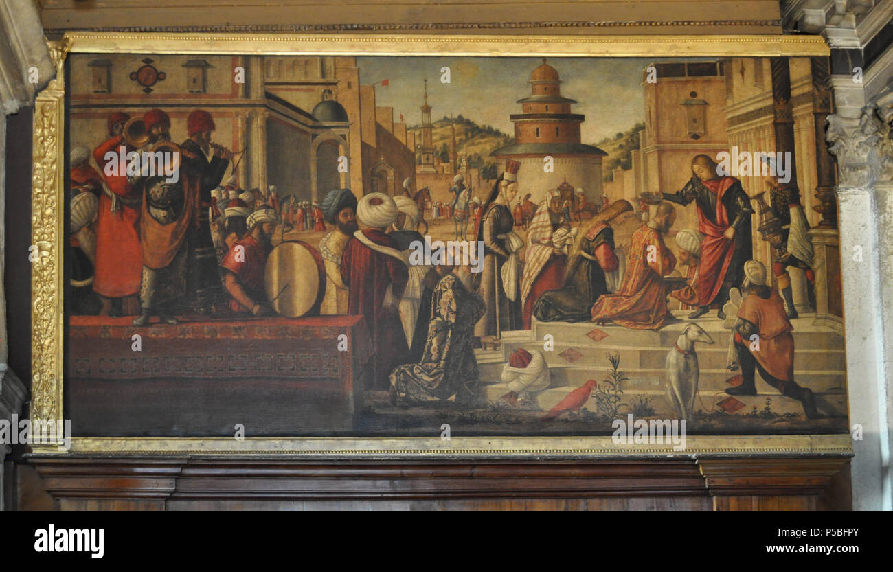 Englisch: Saint George Tauft die Selenites Juli 1506. N/A 276 Carpaccio, Scuola di San Giorgio degli Schiavoni in Venedig Stockfoto