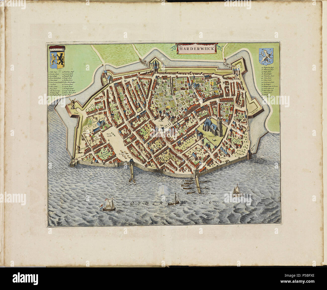 Latina: Theatrum Urbium ichnographicum omnium et oppidorum praecipuorum Belgicarum XVII Provinciarum peraccurate delineatarum. Nederlands: Perfekte aftekeningen der steden van de XVII Nederlandsche Provincien im Platte gronden Français: Le Theater des Plans de toutes les Villes qui sind situéez dans les XVII Provinzen du Pays Bas parfaictement déseignéez. Nederlands: Plaat "PL003" (Harderwijk) uit het Stedenboek van Frederick de Wit. Englisch: Platte "PL003" (Harderwijk) vom Stedenboek (citybook) von Frederick de Wit. . Ca. 1698. N/A 145 Atlas de Wit 1698-pl003-Harderwijk-KB PPN 145205088 Stockfoto