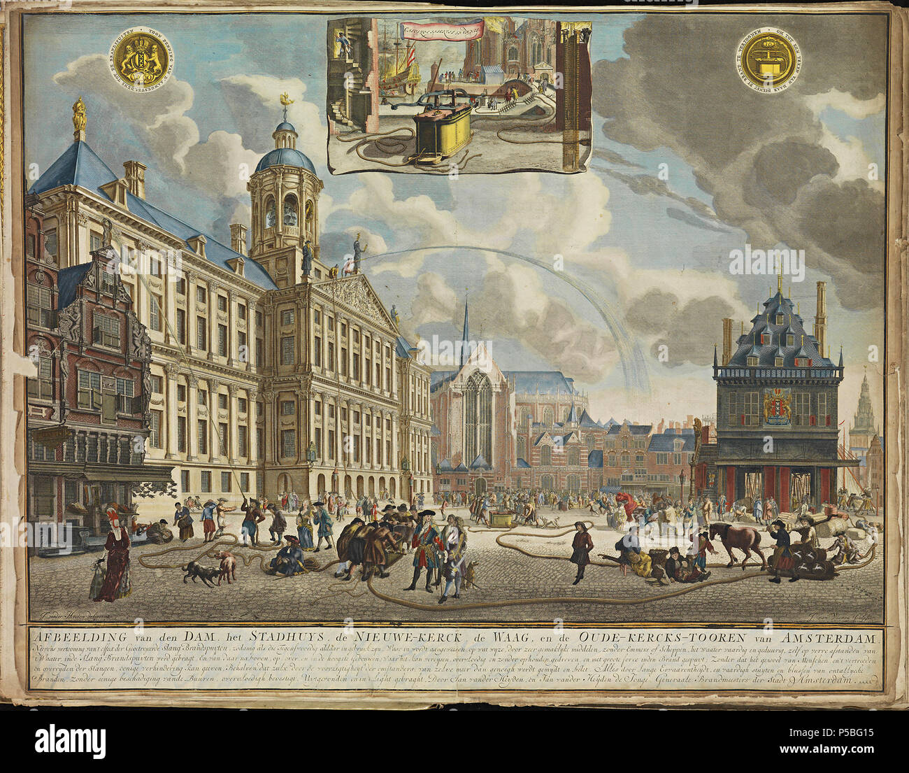 Latina: Theatrum Urbium ichnographicum omnium et oppidorum praecipuorum Belgicarum XVII Provinciarum peraccurate delineatarum. Nederlands: Perfekte aftekeningen der steden van de XVII Nederlandsche Provincien im Platte gronden Français: Le Theater des Plans de toutes les Villes qui sind situéez dans les XVII Provinzen du Pays Bas parfaictement déseignéez. Nederlands: Plaat" pl018 a' (Amsterdam, Dam) uit het Stedenboek van Frederick de Wit. Englisch: Platte "pl018 a' (Amsterdam, Dam) vom Stedenboek (citybook) von Frederick de Wit. . Ca. 1698. N/A 145 Atlas de Wit 1698-pl018 a-Amsterdam, Dam-KB Stockfoto