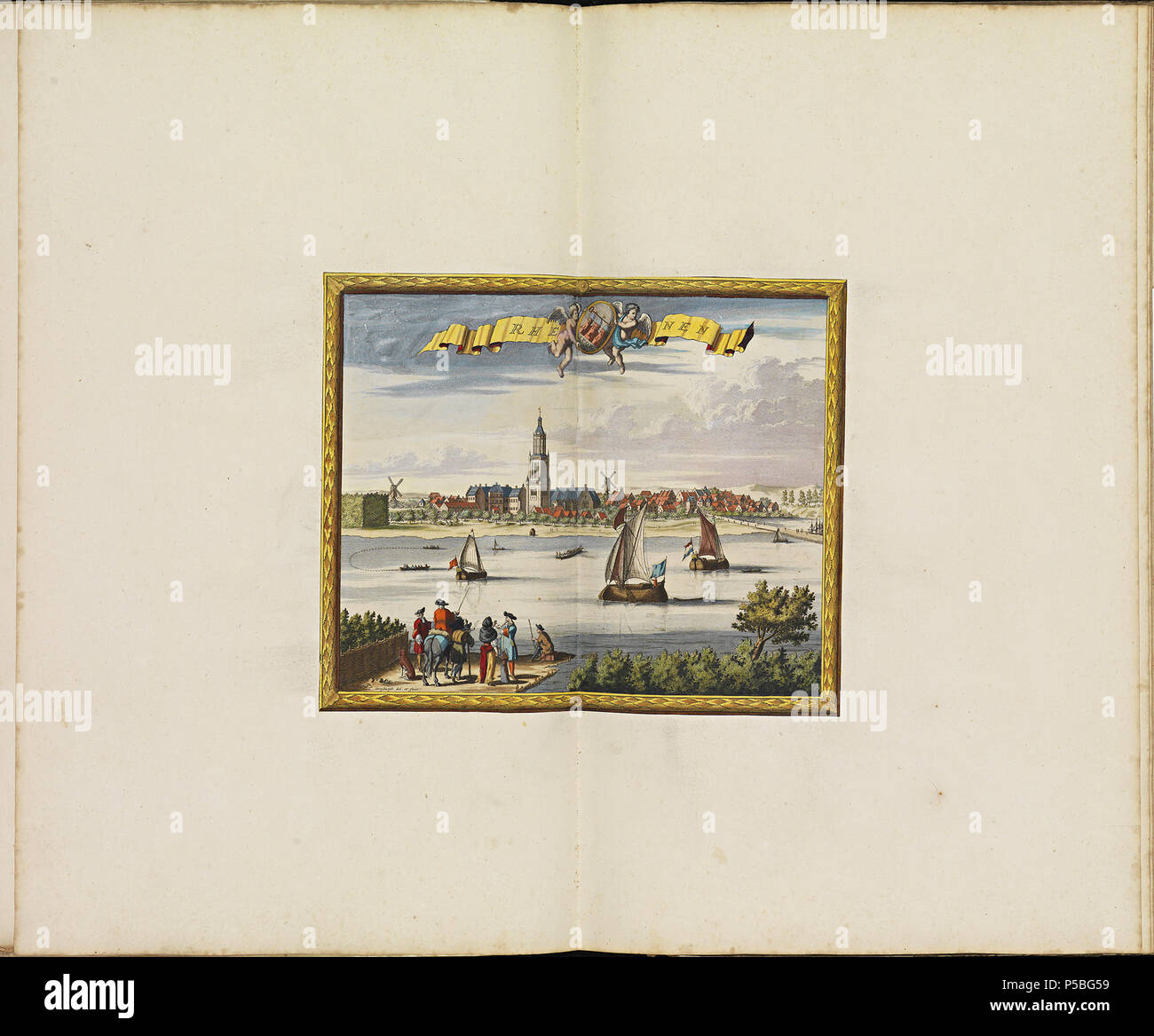 Latina: Theatrum Urbium ichnographicum omnium et oppidorum praecipuorum Belgicarum XVII Provinciarum peraccurate delineatarum. Nederlands: Perfekte aftekeningen der steden van de XVII Nederlandsche Provincien im Platte gronden Français: Le Theater des Plans de toutes les Villes qui sind situéez dans les XVII Provinzen du Pays Bas parfaictement déseignéez. Nederlands: Plaat "PL046" (Rhenen) uit het Stedenboek van Frederick de Wit. Englisch: Platte "PL046" (Rhenen) vom Stedenboek (citybook) von Frederick de Wit. . Ca. 1698. N/A 145 Atlas de Wit 1698-pl046-Rhenen - KB PPN 145205088 Stockfoto