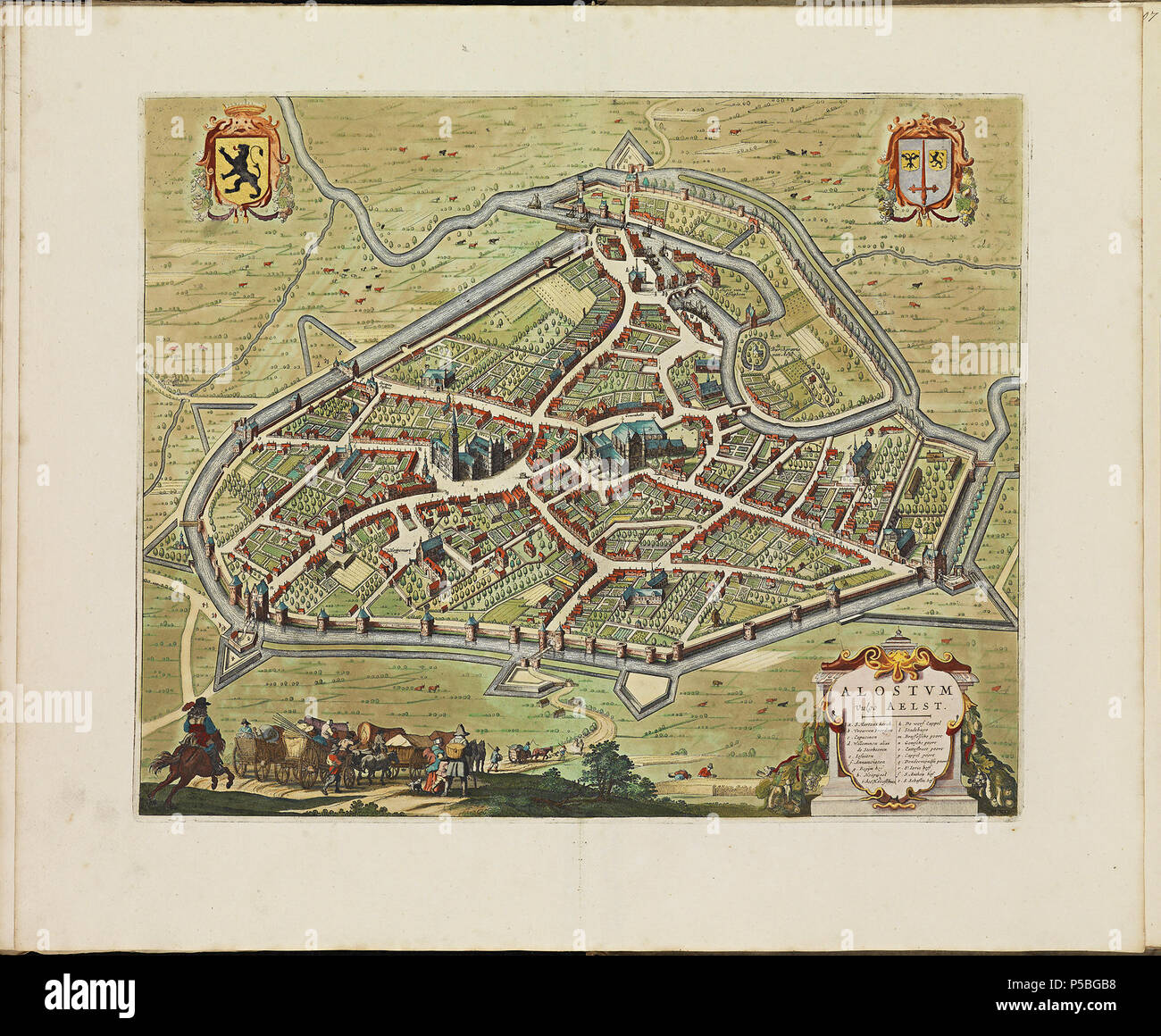 Latina: Theatrum Urbium ichnographicum omnium et oppidorum praecipuorum Belgicarum XVII Provinciarum peraccurate delineatarum. Nederlands: Perfekte aftekeningen der steden van de XVII Nederlandsche Provincien im Platte gronden Français: Le Theater des Plans de toutes les Villes qui sind situéez dans les XVII Provinzen du Pays Bas parfaictement déseignéez. Nederlands: Plaat "pl 106' (Aalst) uit het Stedenboek van Frederick de Wit. Englisch: Platte "pl 106' (Aalst) vom Stedenboek (citybook) von Frederick de Wit. . Ca. 1698. N/A 145 Atlas de Wit 1698-pl 106 - Aalst-KB PPN 145205088 Stockfoto
