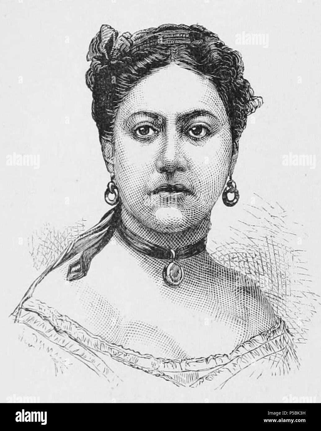 N/A. Englisch: Zeichnung der Königin Emma von Hawaii. 7. August 2011, 06:32 (UTC). Zeichnung der Königin Emma.jpg: Charles Nordhoff, Jules Remy (1875) nördliche Kalifornien, Oregon, und die Sandwichinseln, Harper & Brothers abgeleitete Arbeit: Materialscientist (Talk) 471 Zeichnung der Königin Emma bw Stockfoto