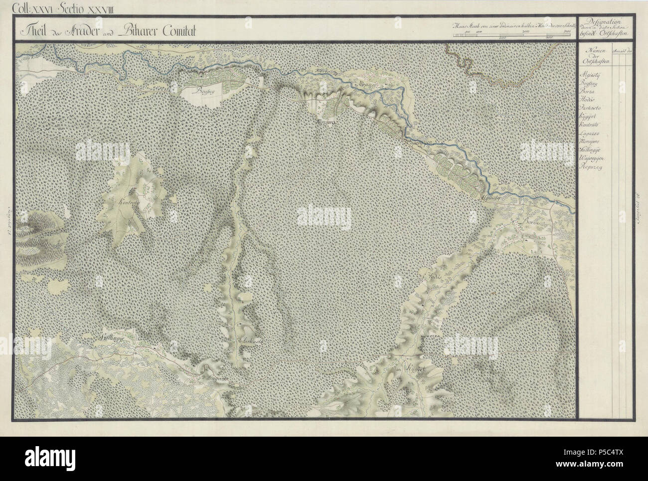 N/A. Englisch: Arad County, 1782-85. Josephinische Landesaufnahme s. 26-28 Român: Harta Iosefin eine Comitatului Arad, 1782-85. Josephinische Landesaufnahme s. 26-28. zwischen 1782 und 1785. Historische Militärkarte der österreichisch-ungarischen Monarchie 117 Arad Josephinische Landesaufnahme pg 26.-28. Stockfoto