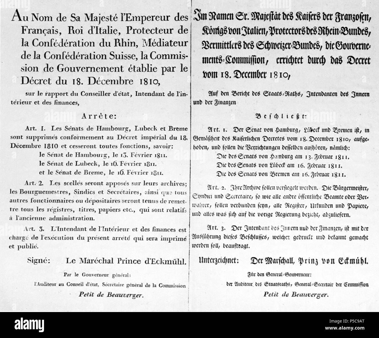 431 Dekret Louis-Nicolas Davout in Hamburg, Lübeck und Bremen - 18110210 Stockfoto