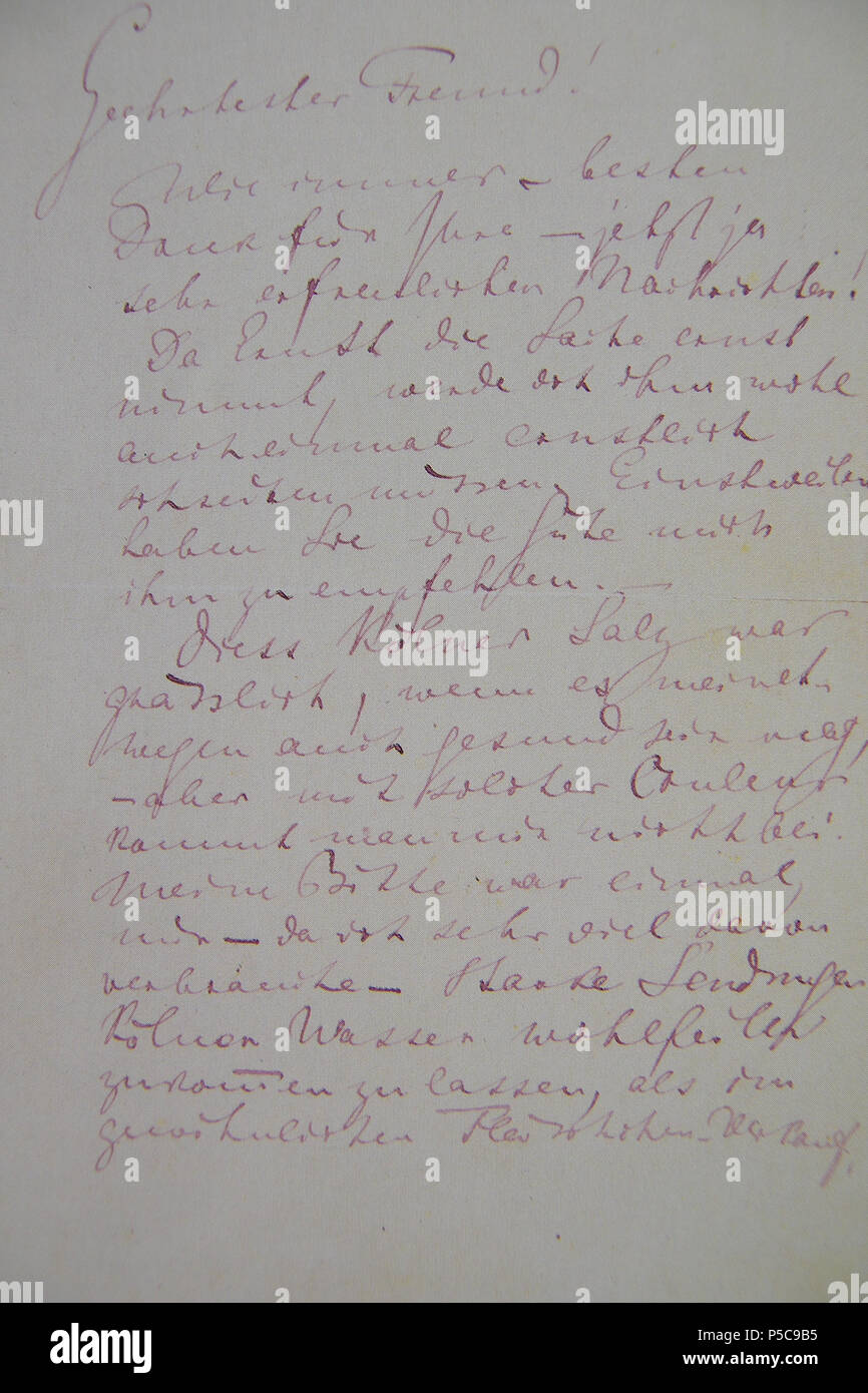 N/A. English: Brief von Richard Wagner ein August Lesimple in Köln. 11. Februar 1879. Richard Wagner (1813-1883) Alternative Namen Richard Wilhelm Wagner Beschreibung deutsche Komponist und Schriftsteller Geburtsdatum / Tod 22. Mai 1813 vom 13. Februar 1883 Ort der Geburt / Todes Leipzig Venedig Authority control: Q 1511 VIAF: 29732107 ISNI: 0000 0001 2277 9084 ULAN: 500223295 79089831 LCCN: n NLA: 35586188 WorldCat 30 1879-02-11-Wagner-VS Stockfoto