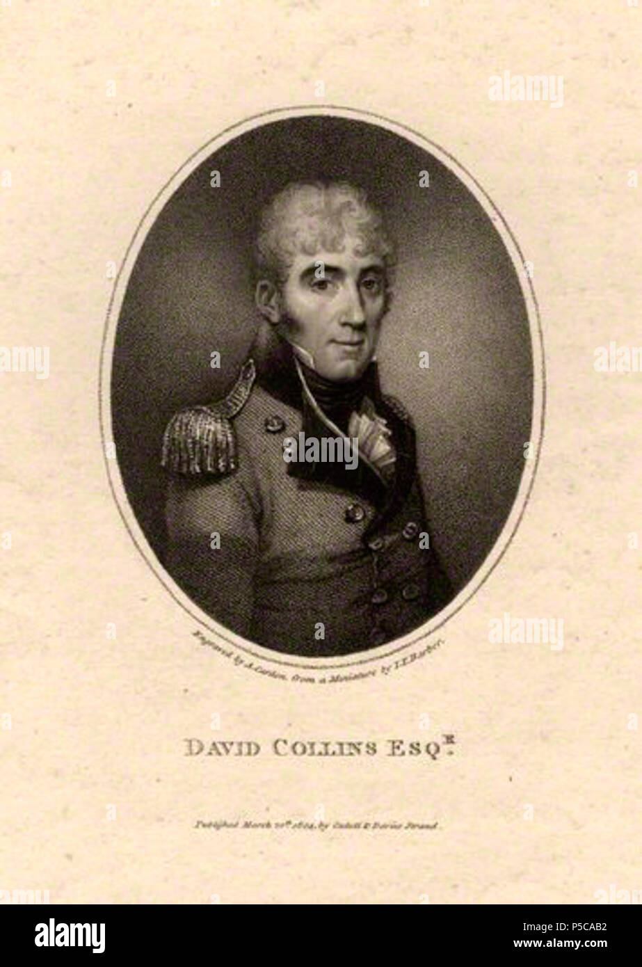 Von Anthony Cardon, nachdem John Thomas Friseur Beaumont (John Thomas Friseur), Walze gravieren, veröffentlicht 1804 416 David Collins Cardon Stockfoto