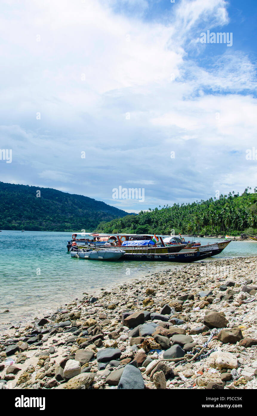 Ausflugsboote, North Bay Island, Andaman und Nicobar Island, Indien Stockfoto