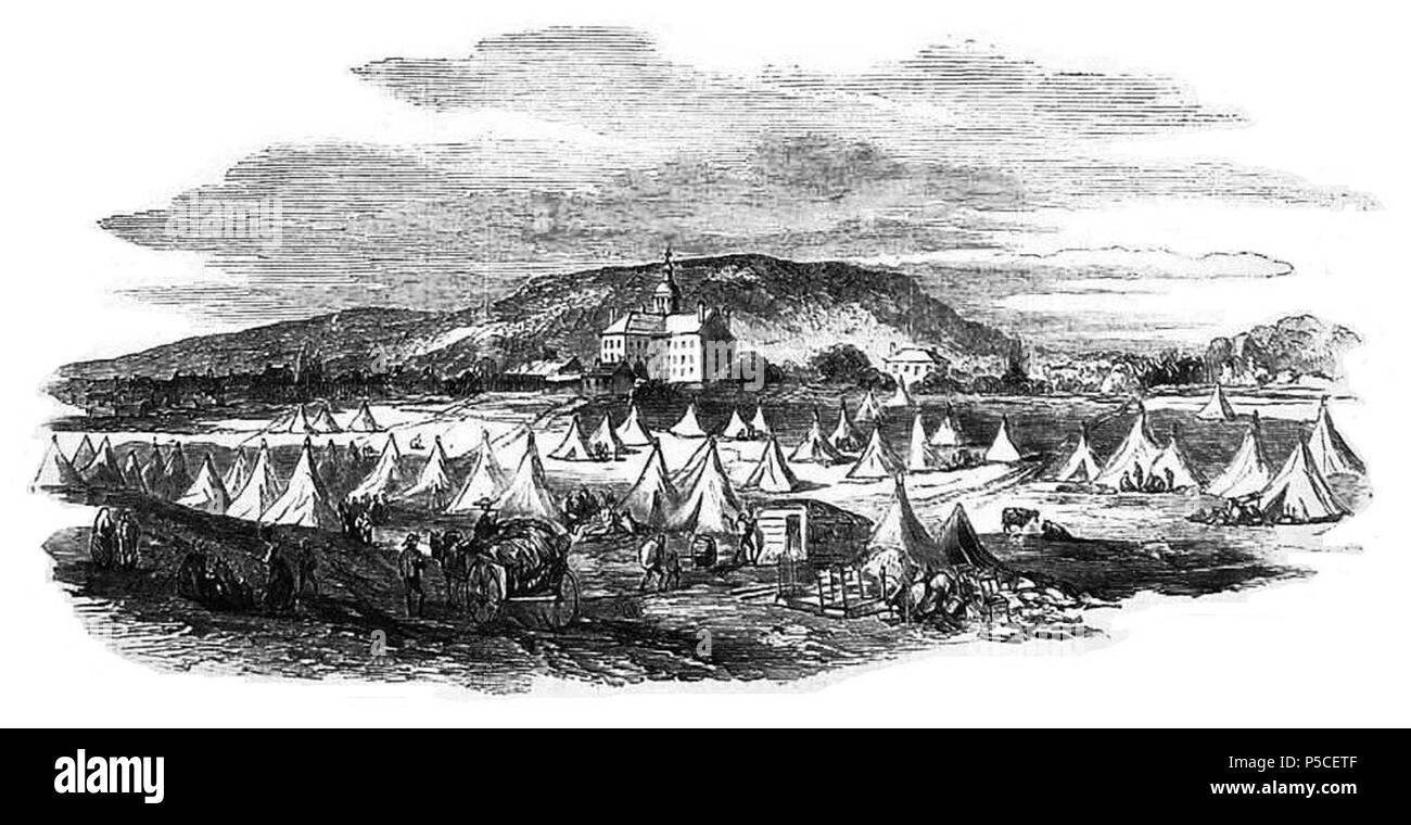 N/A. Englisch: Lager der Erkrankten durch das große Feuer in Montreal. 7. August 1852. James Duncan (1806-1881)/Die Illustrated London News, Nov. 7, 1852, S. 92 513 Lager der Erkrankten durch das große Feuer in Montreal Stockfoto
