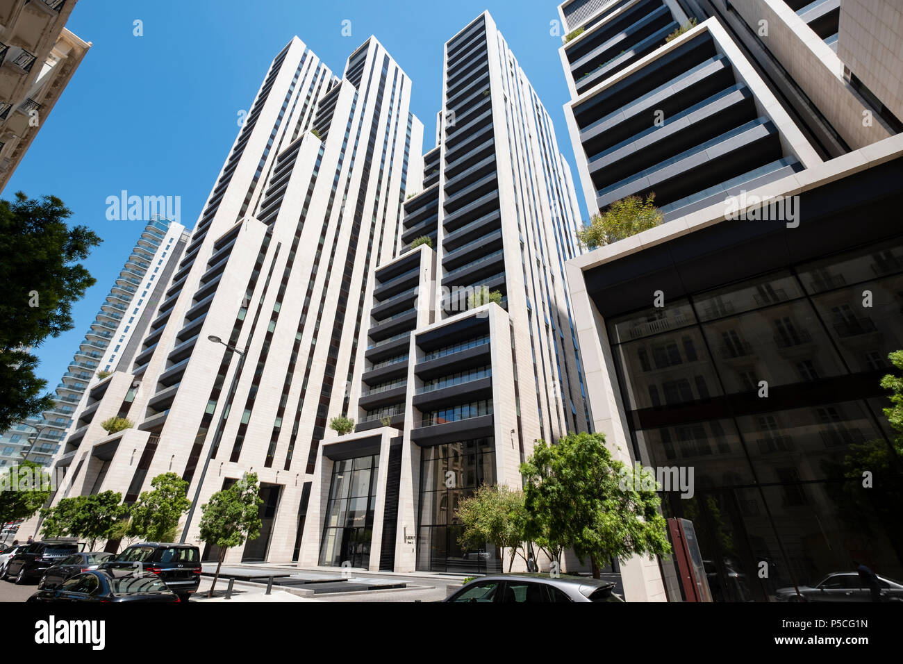 Modernes hohes Luxus Apartment Gebäuden, Beirut 1, 2, 3 im Zentrum von Beirut, Libanon. Stockfoto