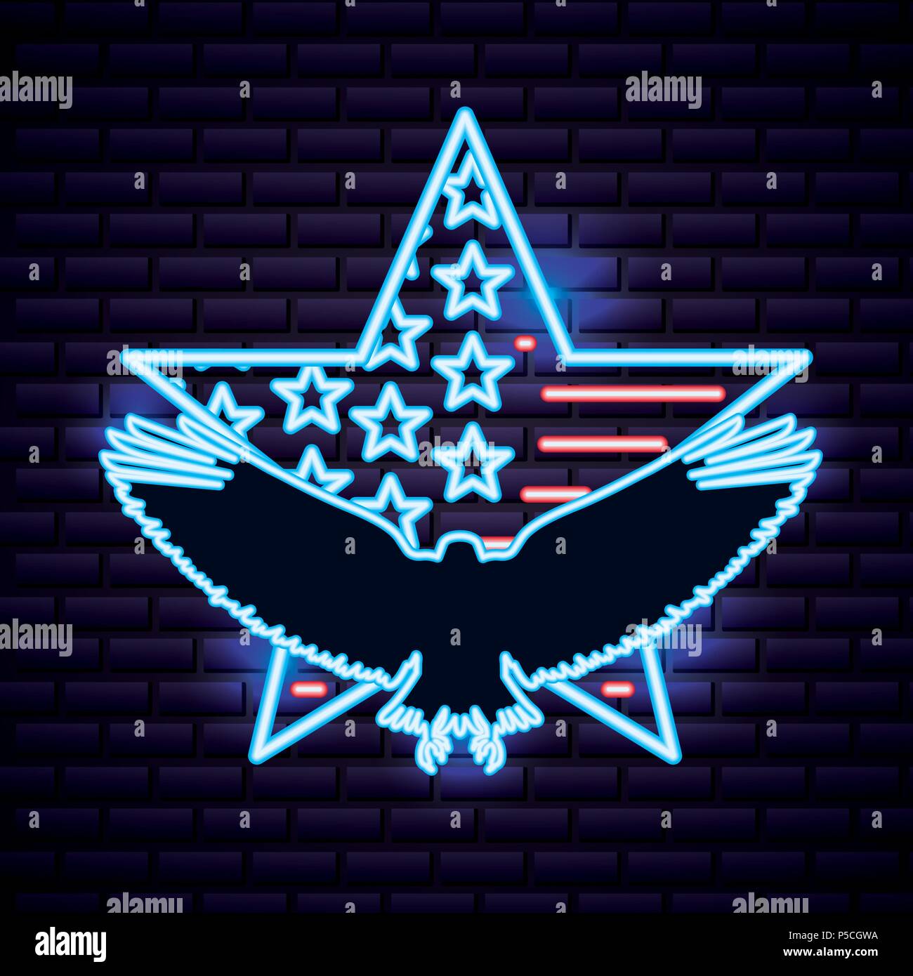 American Independence day black eagle Neon große Stars USA-Flagge Vector Illustration Stock Vektor