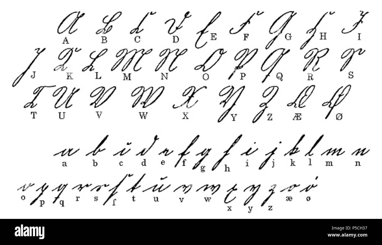 N/A. English: Dänische Kurrentschrift ("gotisk skrift") mit AE und Ø am Ende des Alphabete Deutsch: Dänisch Kurrent Skript ("gotisk skrift") mit AE und Ø am Ende des Alphabets. 1805. Nicht identifizierte Probe aus historischen Handschrift Lektion Buch 444 Deutsche Kurrentschrift-2 Stockfoto