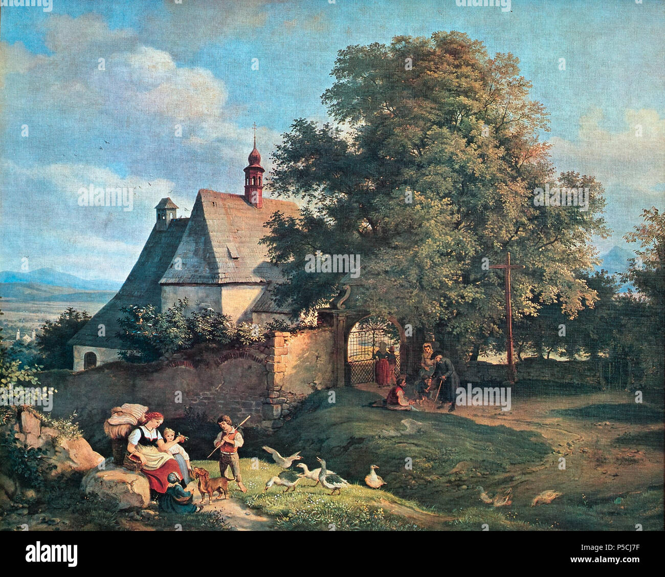 63 Adrian Ludwig Richter - Kostel svaté Anny u Krupky Stockfoto