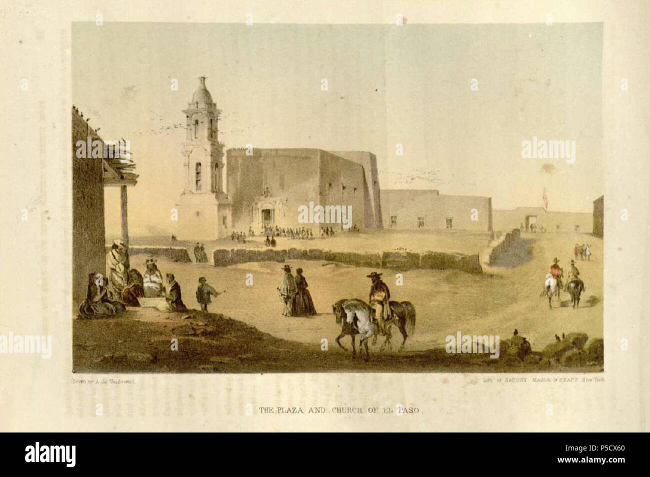 N/A. Englisch: "die Plaza und die Kirche von El Paso", eine der zahlreichen Lithografien illustriert "Bericht über die Vereinigten Staaten und die mexikanische Grenze Survey" durchgeführt, die von der US-Regierung 1848-1855. zwischen 1848 und 1855. Augustus Guy de Verquin 152 Augustus Guy de Verquin 00 Stockfoto