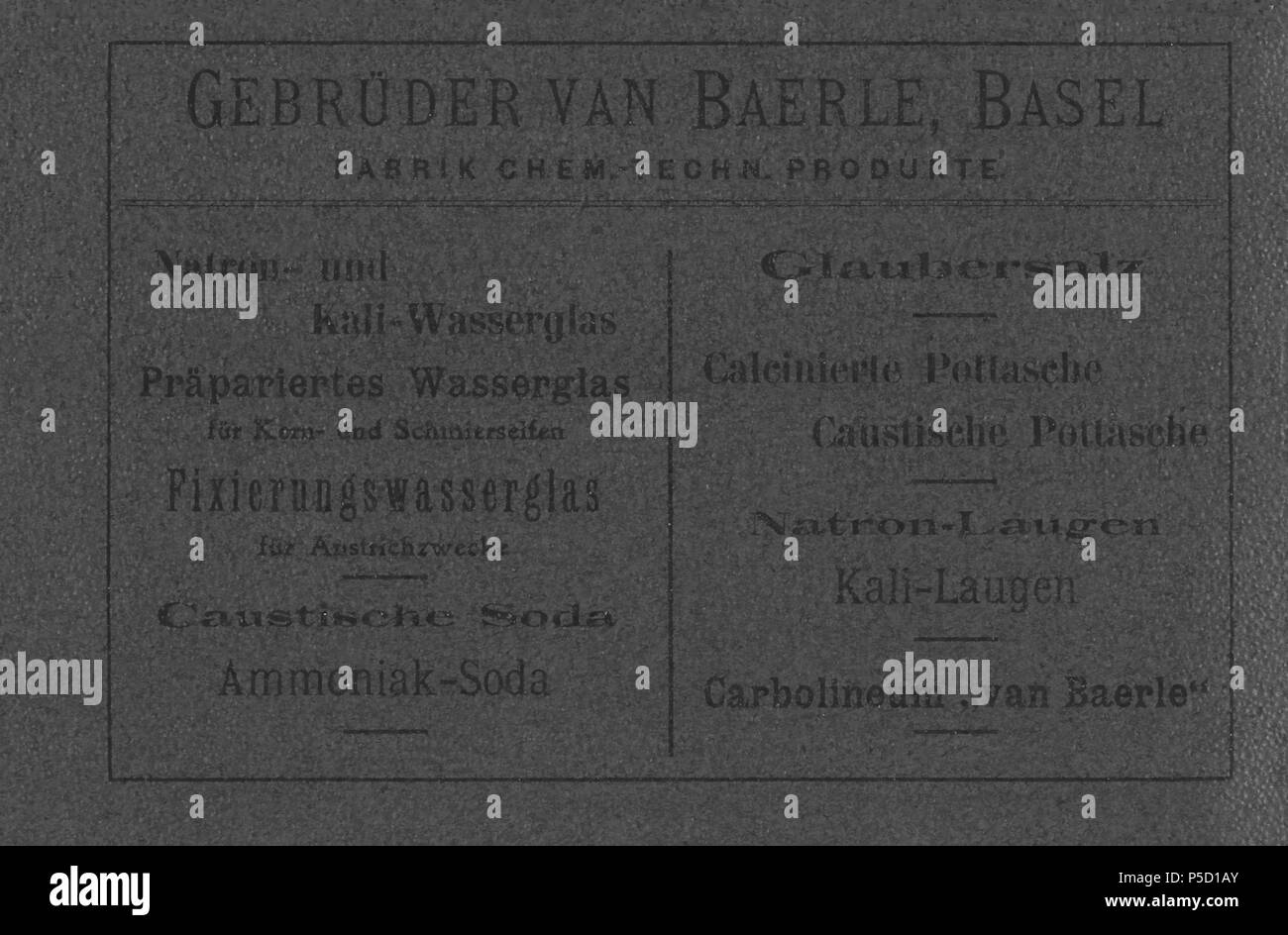 N/A. English: Buch: 'Neujahrsgruss aus Basel senden Gebrüder van Baerle, Basel, Fabrik Chem.-Techn. Produkte'. ca. 1895. Unbekannt 319 CH-NB-Neujahrsgruss aus Basel - nbdig -18581 - Seite 002 Stockfoto