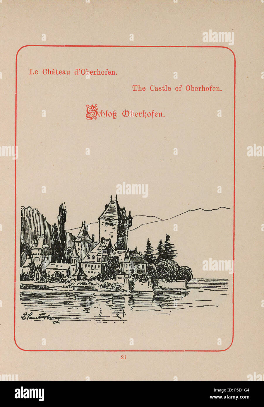 N/A. English: 200 Schweizer Bilder', Schloss Oberhofen Français: 200 Schweizer Bilder', Le Château d'Oberhofen Englisch: 200 Schweizer Bilder', das Schloss Oberhofen. ca. 1890. Lauterburg, Emil 313 CH-NB-200 Schweizer Bilder - nbdig -18634 - Seite 047 Stockfoto