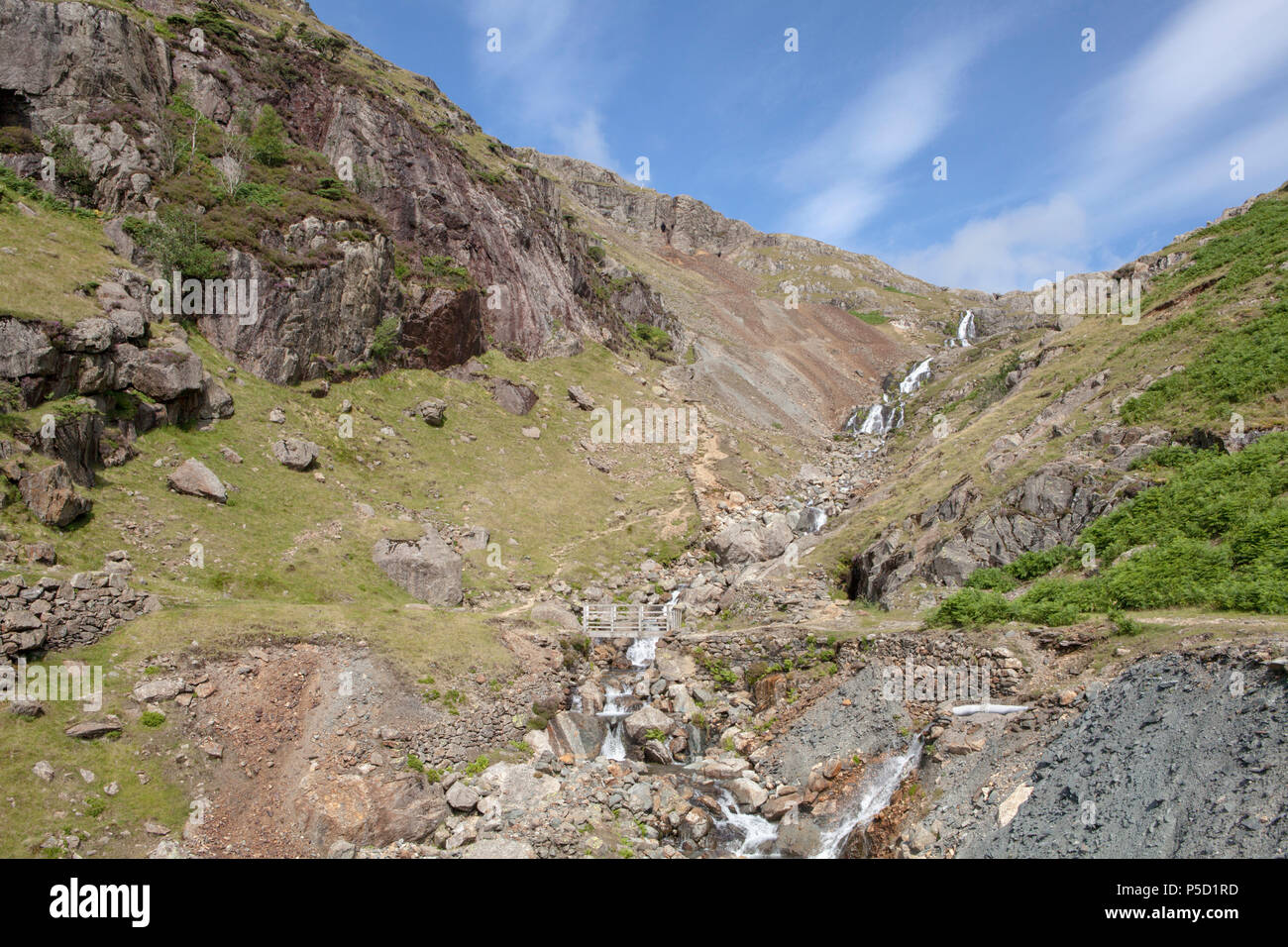 Coppermine Tal über Coniston im Lake District hat mehrere gut markierte Wanderwege durch einen alten industriellen Landschaft Stockfoto