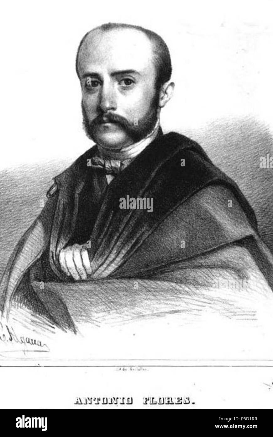 N/A. Français: Le journaliste et écrivant in Spanish Antonio Flores Algovia, Tiefdruck du XIXe siècle. Zuerst veröffentlicht 1846. Dies ist aus der zweiten Edition, 1848. Abbildung von Fernando Miranda I (1811-1854) 112 Antonio Flores Algovia-retrato Stockfoto