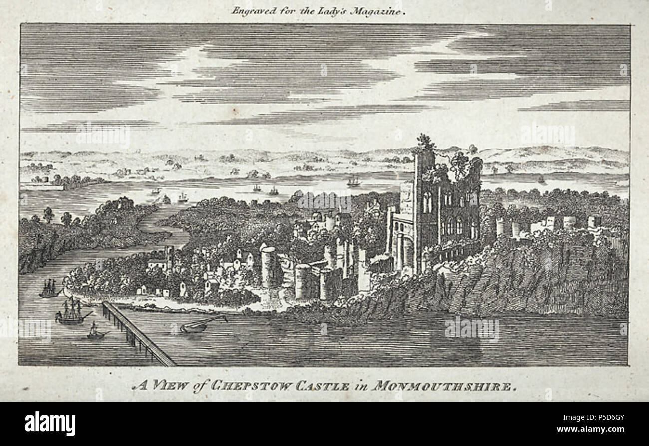 Blick auf die Burg Chepstow, Monmouthshire [Graphic].. 1 Drucken: Gravur, b&w, Bild Größe 90 x 157 mm., Papier Größe 130 x 225 mm 1805. N/A47 Blick von Chepstow Castle in Monmouthshire (3374919) Stockfoto