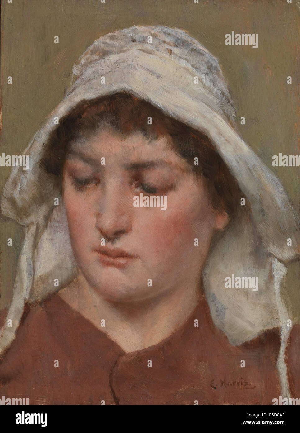 N/A. Englisch: junge Frau in einer Motorhaube, Öl auf Leinwand, 20,3 x 15,2 cm (8 x 6). Edwin Harris (1855-1906) 495 Edwin Harris 00 a Stockfoto